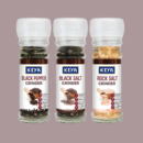 Keya Grinder Set – Black Pepper, Black Salt & Rock Salt